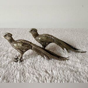 Two Silvered Small Pheasant Sculptures